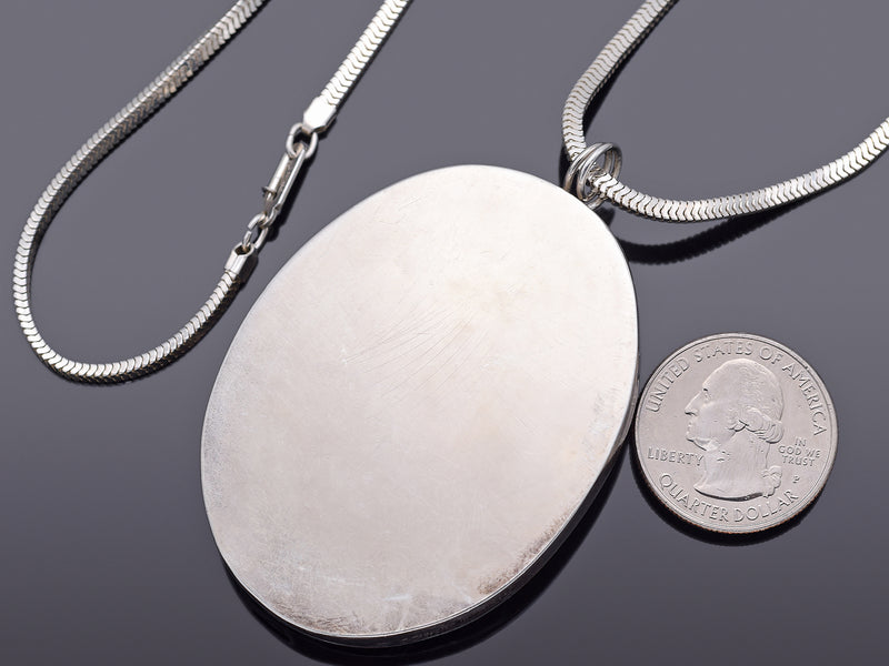 Vintage Henryk Winograd HW 999 Fine Silver Repousse Large Cameo Pendant Necklace