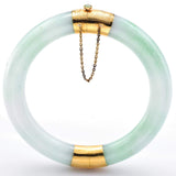 Vintage 14K Yellow Gold Green Jade Hinged Bangle Bracelet