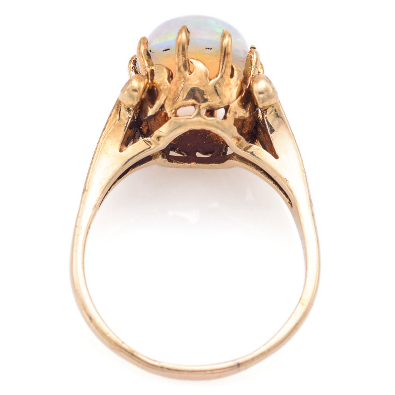 Vintage 14K Yellow Gold Opal Cabochon Cocktail Ring Size 7.75