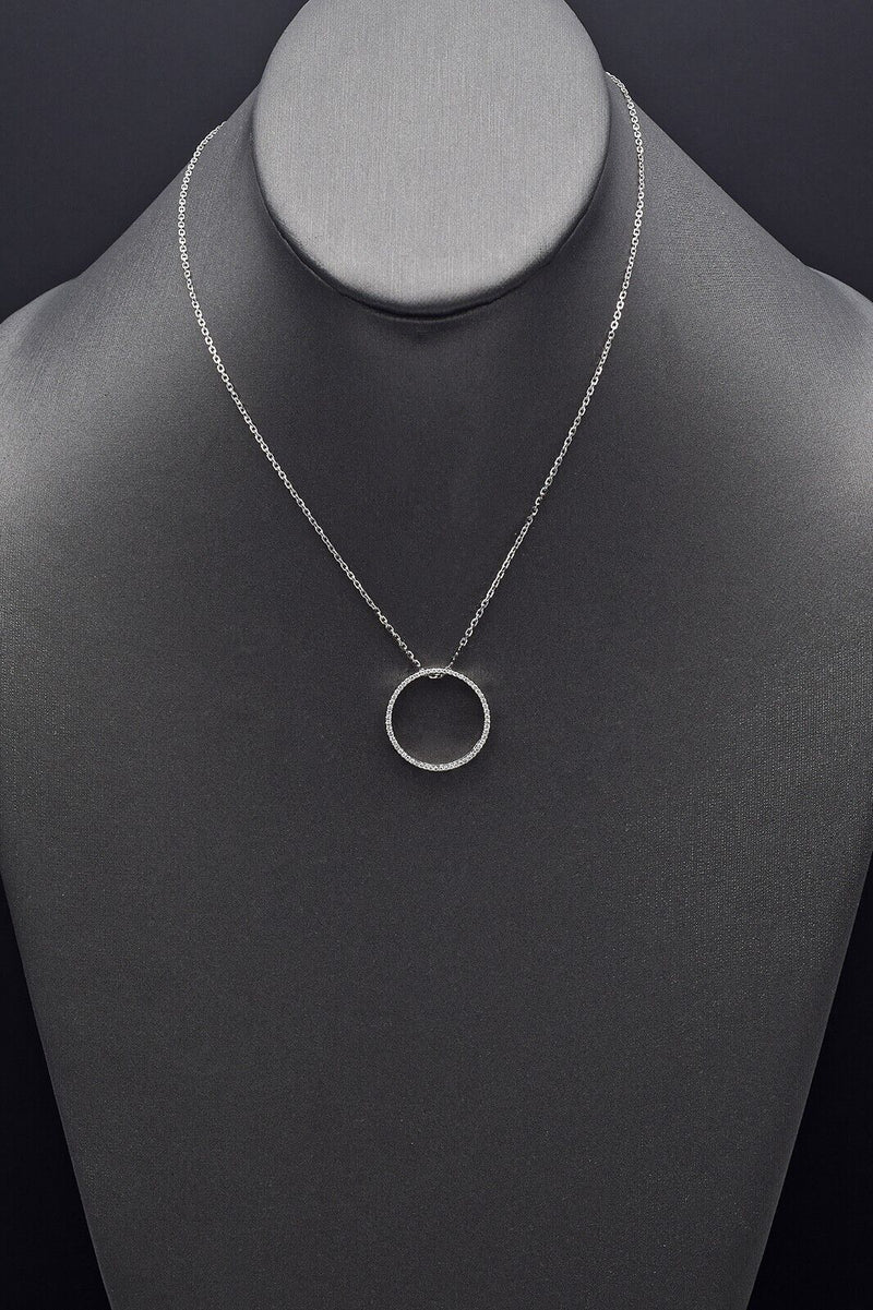 Estate 18K White Gold Diamond Open Circle Pendant Slider Necklace 3.8 Grams 16"