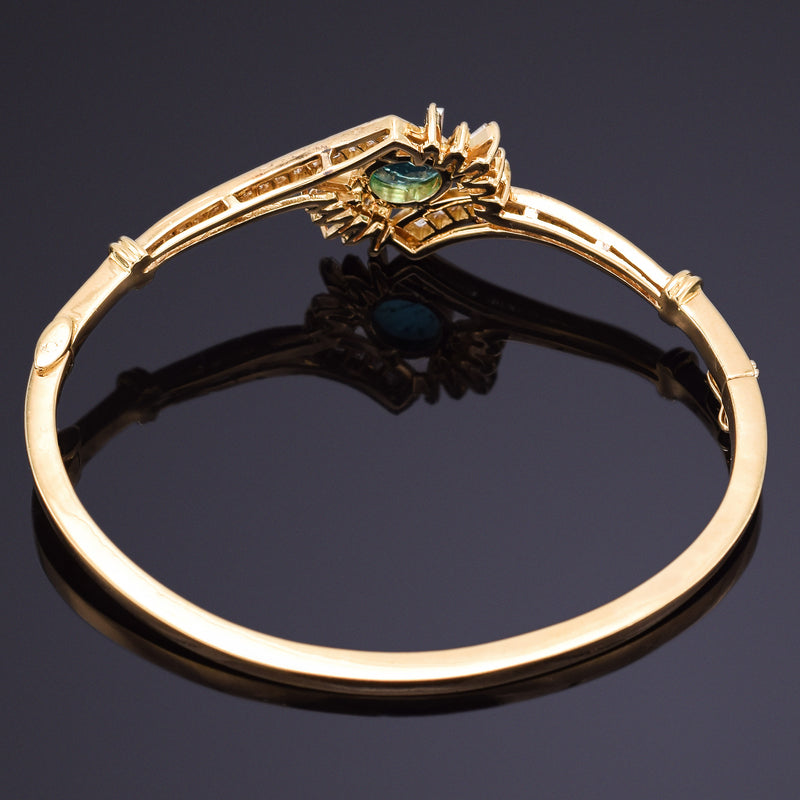 Vintage 18K Yellow Gold Emerald & 1.29 TCW Diamond Hinged Bangle Bracelet