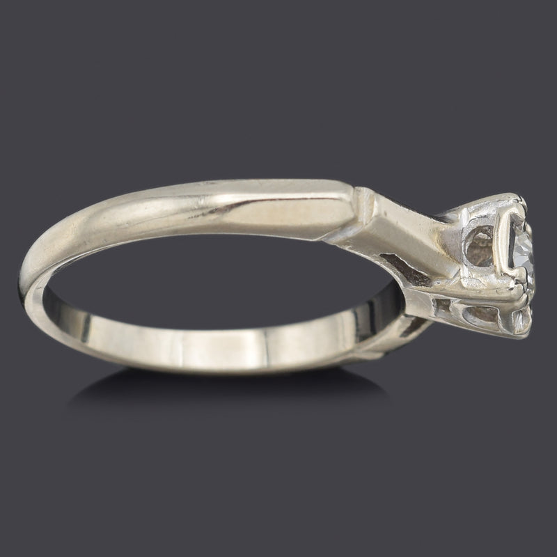 Vintage 14K White Gold 0.23 Carat Old Euro Diamond Solitaire Band Ring