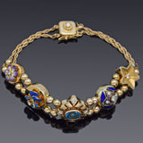 Antique Museum Company 14K Gold Blue Topaz & Diamond Slide Charm Bracelet + Box