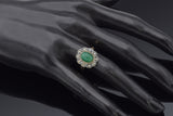Antique 14K Yellow Gold & Sterling Silver Emerald & Sea Pearl Cocktail Ring