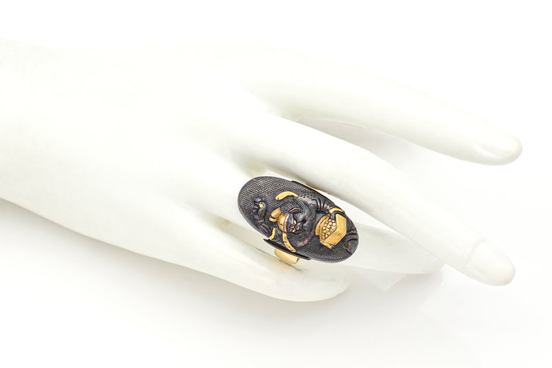 Victorian 14K Yellow Gold & Mixed Metal Japanese Shakudo Oval Cocktail Ring
