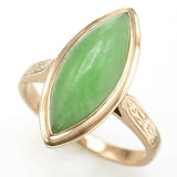 Vintage 14K Yellow Gold 4.66 Ct Green Jade Marquise Cocktail Ring