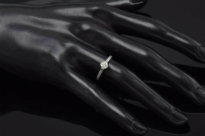 Antique 14K White Gold 0.40 Ct Old Euro Diamond Solitaire Band Ring