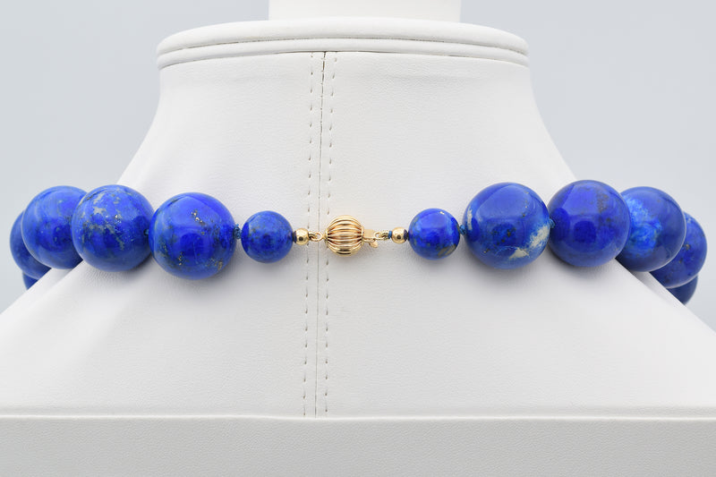Vintage 14K Yellow Gold Lapis Lazuli Beaded Strand Necklace