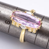 Vintage 18K Yellow Gold Pink Tourmaline & Diamond Cocktail Ring