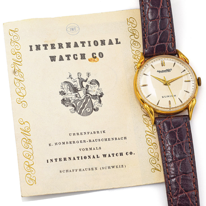 1945 IWC International Watch Co Zurich 18K Gold Hand Wind Men's Watch + Paper