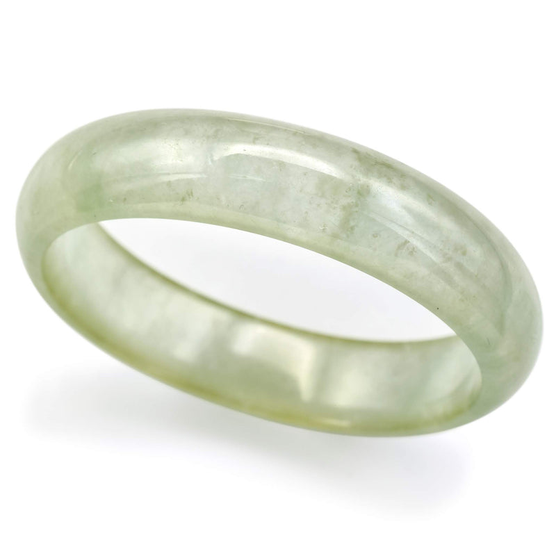 Vintage Translucent Green Jade Wide Bangle Bracelet