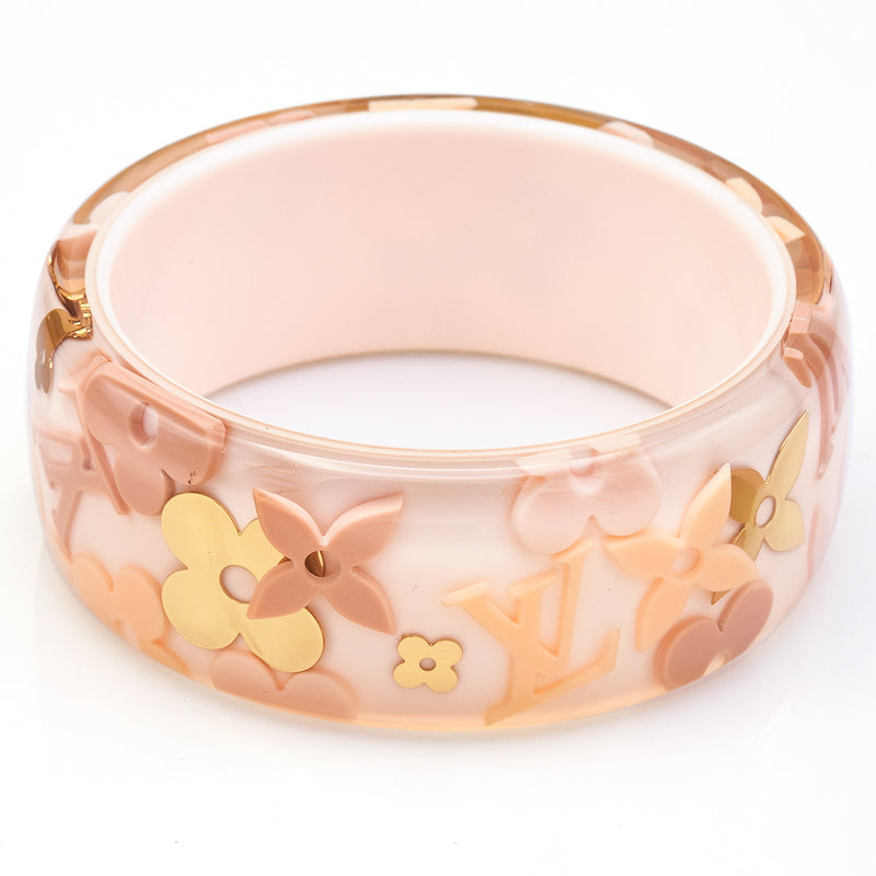 Louis Vuitton Paris Lucite Pink Gold Inclusion Wide Bangle Bracelet + Dust Bag