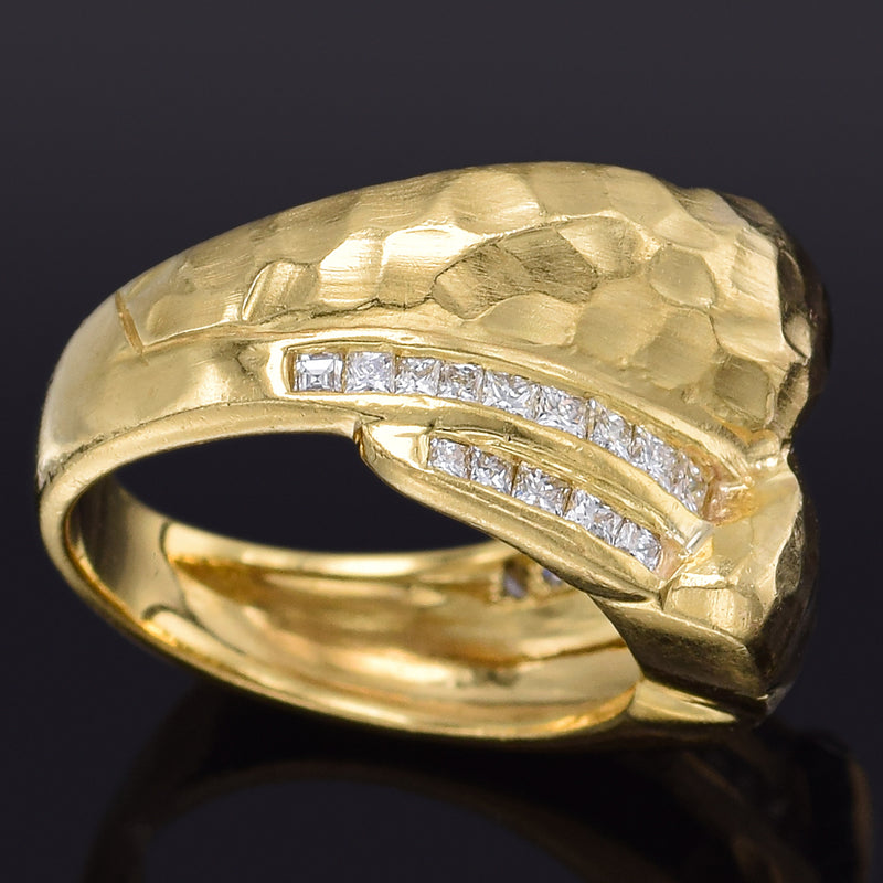 Vintage Platinum & 18K Yellow Gold 0.65 TCW Diamond Hammered Band Ring G/H VS