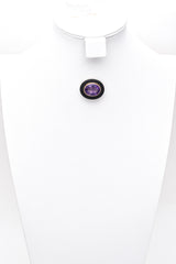 Antique 14K Yellow Gold 13.78 Carat Amethyst Enamel Mourning Brooch Pin