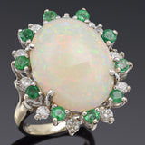 Vintage 14K White Gold 6.99 Ct Opal, Emerald & 0.40 TCW Diamond Cocktail Ring
