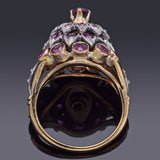 Vintage 18K Yellow Gold Ruby Thai Princess Harem Cluster Cocktail Ring 5.7 Grams
