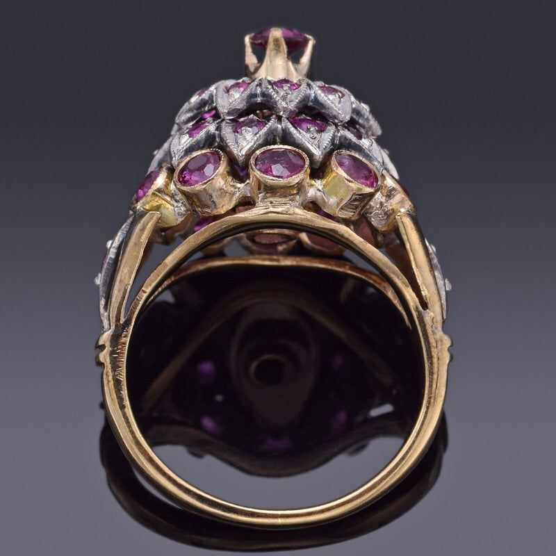 Vintage 18K Yellow Gold Ruby Thai Princess Harem Cluster Cocktail Ring 5.7 Grams