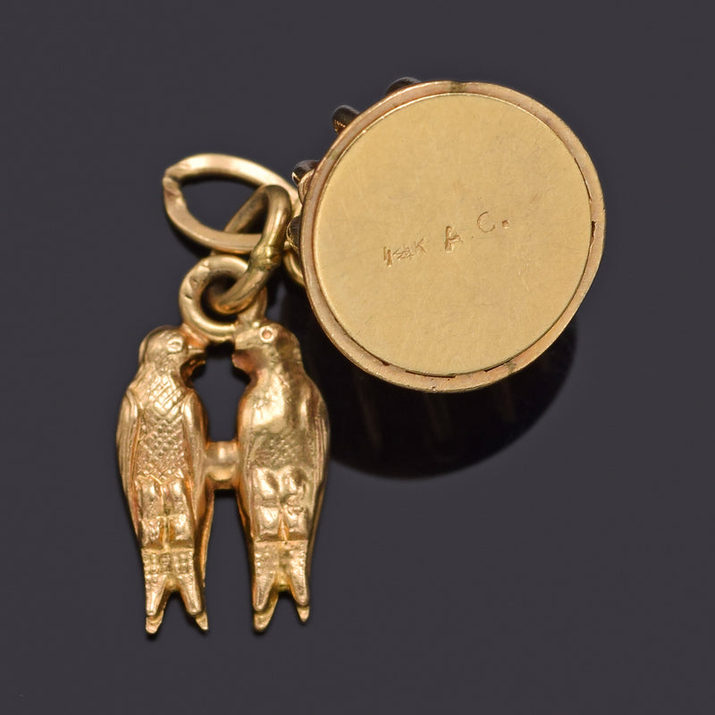 Vintage 14K Yellow Gold Love Birds Birdcage Charm Pendant