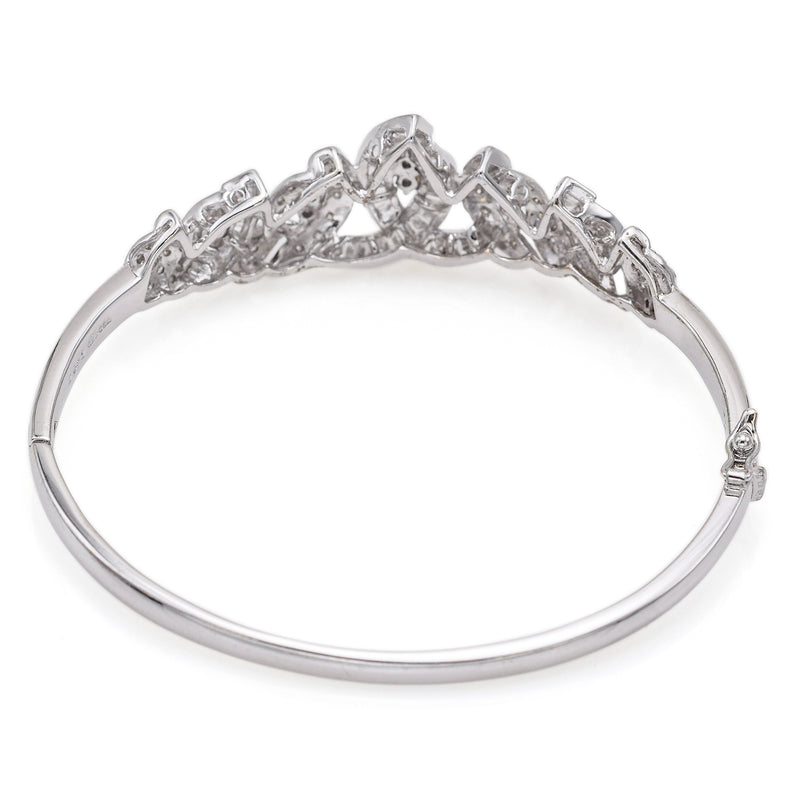 Vintage 18K White Gold 2.17 TCW Diamond Swirl Hinged Bangle Bracelet + Box