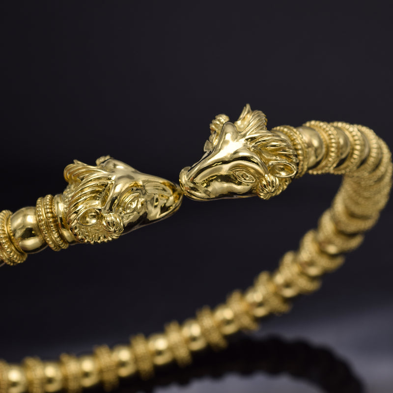 Vintage Heavy 18K Yellow Gold Italian Ram Head Collar Necklace