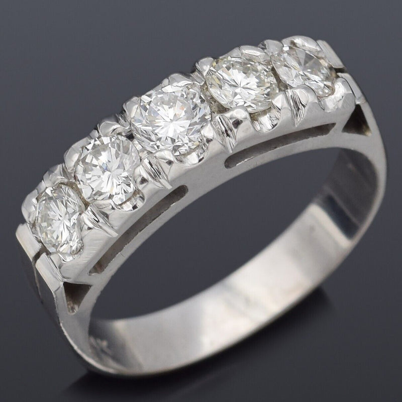 Vintage 14K White Gold 1.09 TCW Diamond Semi-Eternity Band Ring 4.0G Size 6