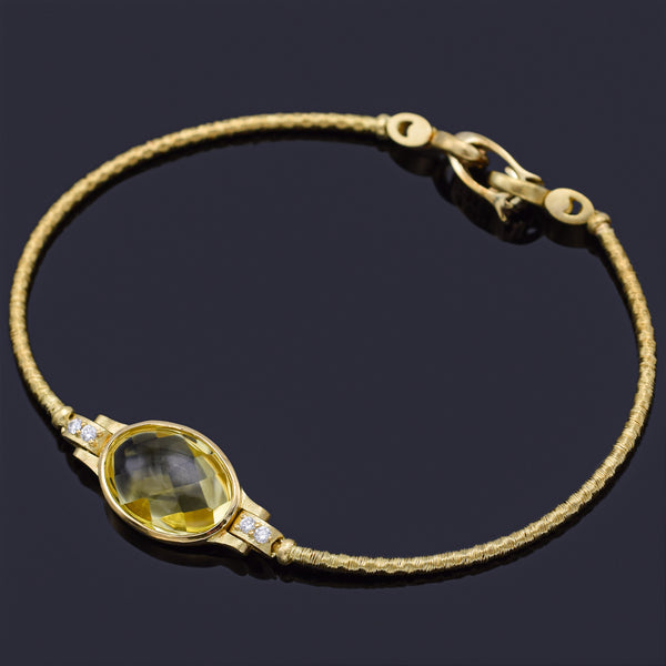 Paul Morelli 18K Gold Lemon Quartz & Diamond Bracelet 8.5 Grams 7 Inches