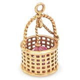 Vintage 14K Yellow Gold Pink Crystal Bucket Charm Pendant