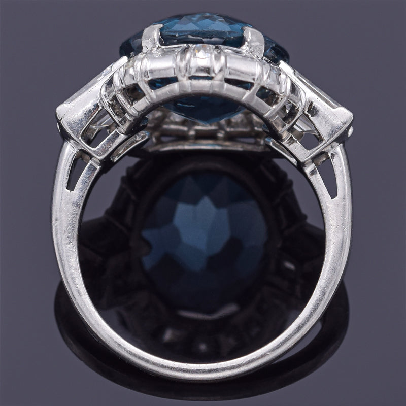 Antique Platinum 8.38Ct London Blue Topaz & 2.10TCW Diamond Cocktail Ring G/H VS
