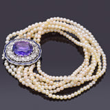 Antique 14K Gold Purple Sapphire, 0.96 TCW Diamond & Sea Pearl Multi-Strand Bracelet