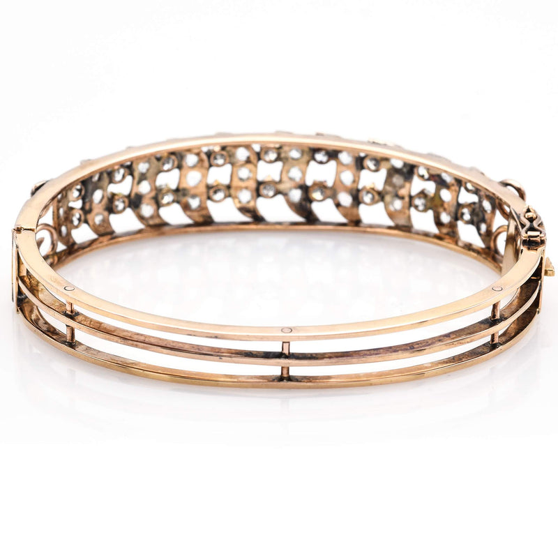Vintage 18K Gold 3.10TCW Mixed Mine & Modern Diamond Swirl Bangle Bracelet