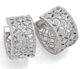 Vintage 14K White Gold Diamond Filigree Hoop Huggie Earrings
