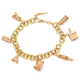 ARTLINEA 18K Gold Colosseum, Pisa Tower, Eiffel Tower, Big Ben, Windmill, Castle, Boat 7 Charms Rosato Bracelet