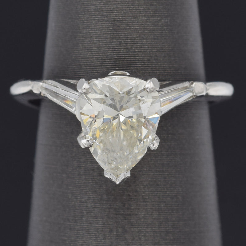 Vintage 14K White Gold 1.99 TCW Diamond Pear Three-Stone Band Ring