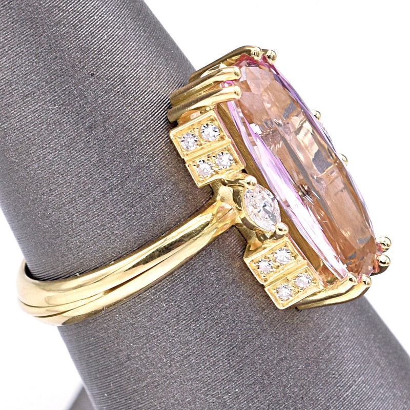 Vintage 18K Yellow Gold Pink Tourmaline & Diamond Cocktail Ring