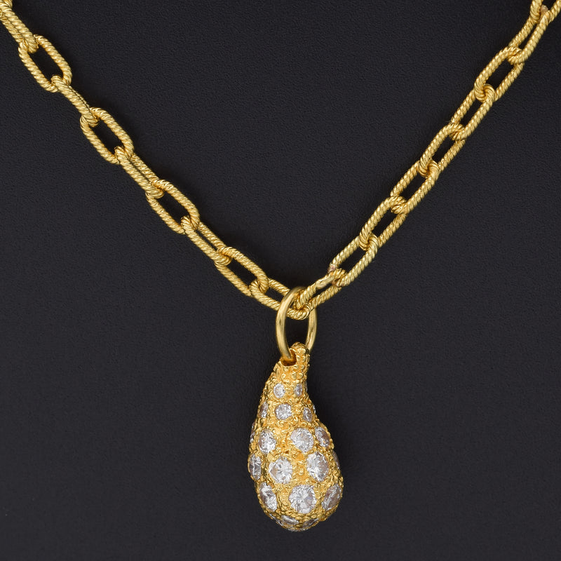 Vintage 18K Yellow Gold 1.82 TCW Diamond Pear Pendant Necklace