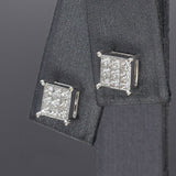 Estate 18K White Gold 0.36 TCW Diamond 3-Row Square Stud Earrings 6.5 mm H VS-SI