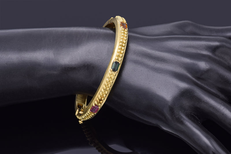 Barry Kieselstein-Cord 18K Yellow Gold Multi-Stone Hinged Bangle Bracelet
