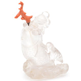 Antique Chinese Clear Quartz & Red Coral Carved Koi Fish Snuff Bottle 282.6 Gr