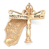 Vintage 14K Yellow Gold Hollywood & Vine California Charm Pendant