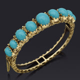 Antique 14K Yellow Gold Turquoise Hinged Bangle Bracelet