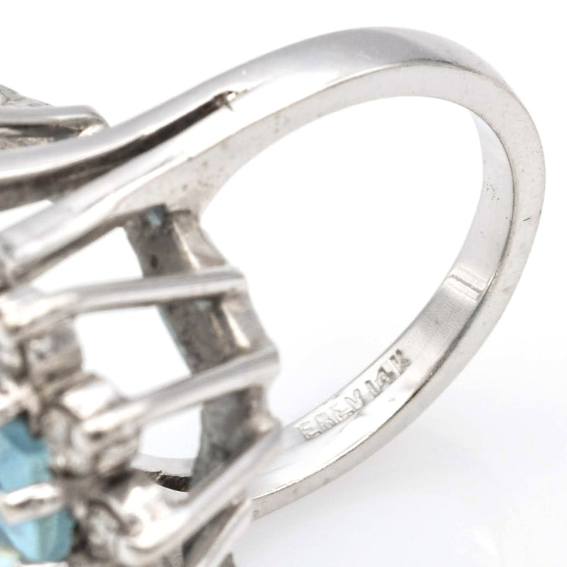 Vintage 14K White Gold Aquamarine And Diamond Cocktail Ring