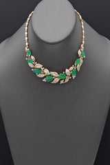 Vintage 18K Yellow Gold Emerald & 6.42 TCW Diamond Bib Necklace
