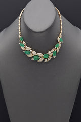 Vintage 18K Yellow Gold Emerald & 6.42 TCW Diamond Bib Necklace