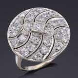 Antique 14K White Gold 2.24 TCW Diamond Round Art Deco Cocktail Ring Size 8