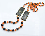 Vintage 14K Yellow Gold Moss Agate & Carnelian Strand Beaded Necklace