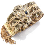 Antique Victorian 14K Gold Sapphire & Mine Cut Diamond Slide Tassel Bracelet