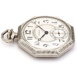 Antique Waltham 14K White Gold 17 Jewels Greek Key Deer Pocket Watch