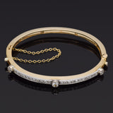 Antique 14K Yellow Gold & Platinum 1.23 TCW Diamond Hinged Bangle Bracelet 9.3G