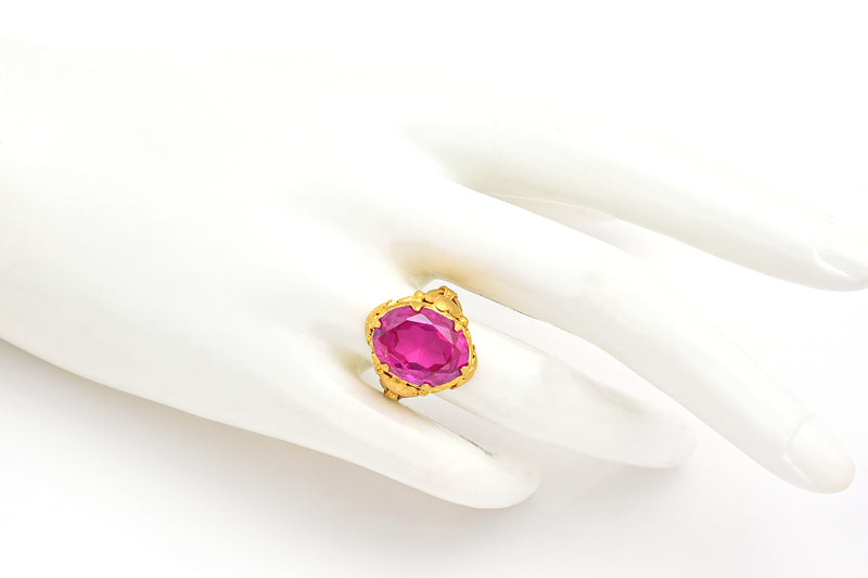 Vintage 24K Yellow Gold 10.51 Carat Lab Ruby Oval Cocktail Ring