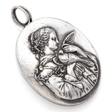 Vintage Henryk Winograd HW 999 Fine Silver Repousse Woman & Bird Cameo Pendant